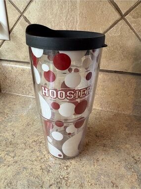 tervis Red and White Hoosiers Polka Dot Travel Tumbler with Black Lid